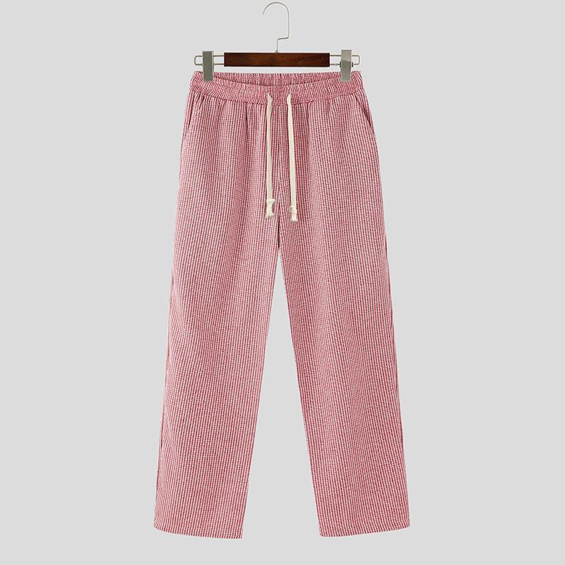 

INCERUN мужские полосатые длинные прямые брюки с эластичной резинкой на талии S красный