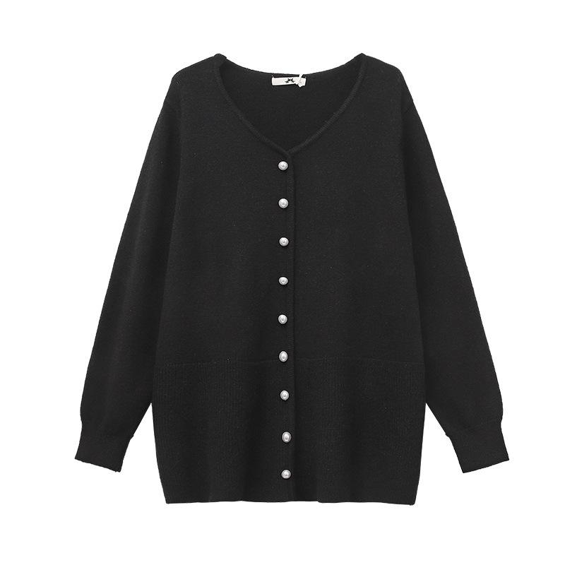 Plus Size Women's V-Neck Cardigan Sweater, Korean Style, Autumn/Winter, Slimming Knit Long Sleeve Top, Fits 130-300 Jin