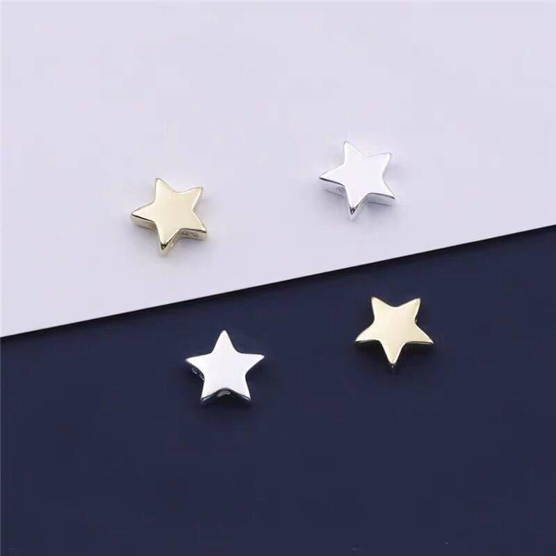 Silver Pentagram Spacer Beads, Smooth 6mm Star Beads, Jewelry DIY Handmade Materials