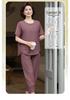 Stylish Summer Plus Size Round Neck Top & Nine-Point Pants Set for Middle-Aged Mothers