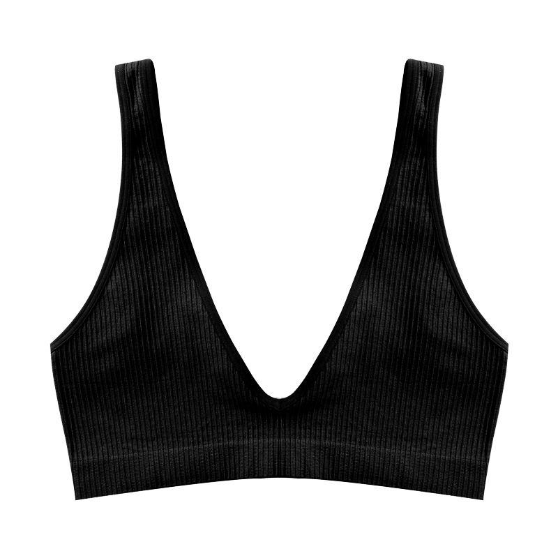 

Fashion Deep V Sexy Seamless Brassiere Single Layer without Steel Ring Beauty Back Underwear Soft Plaid Inner Wear plus Size Vest Thin