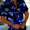 Men's Vintage Abstract Art 3D Digital Print Short Sleeve Shirt with Button Pocket