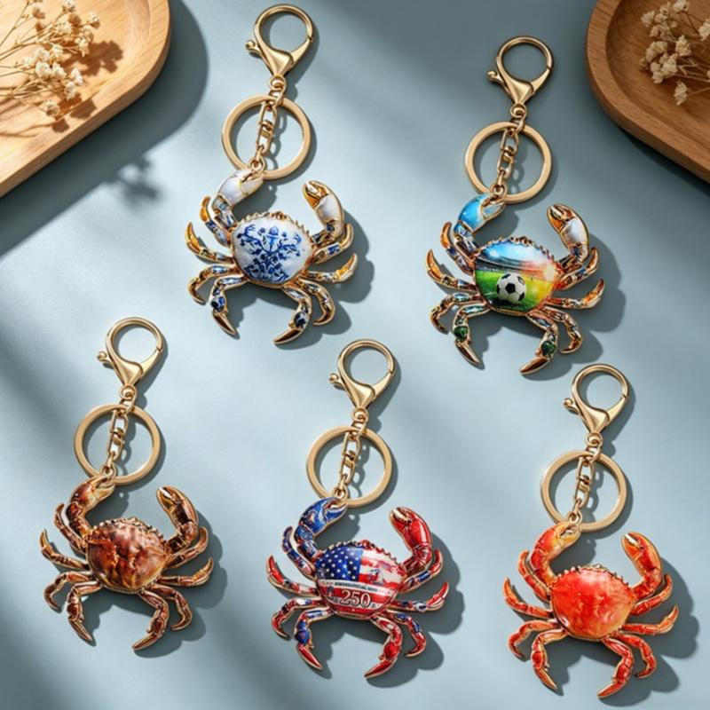 Porte-clés Crabe en Émail avec Motif Coloré Exquis Fermoir Doré Durable Cadeau pour Amoureux de la Plage Décoration de Sac Cadeau Souvenir de Voyage