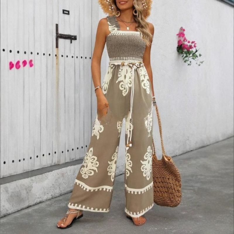 VEZFAA  Women's Fashion Casual Summer Spring Sleeveless Suspenders High Waist Trousers Jumpsuits & Rompers