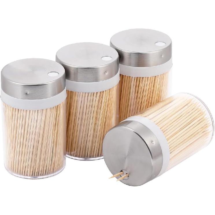 Toothpick Holder, 2000 Count Bamboo Toothpicks with 4 Reusable Toothpick Dispenser, Sturdy Smooth Health Toothpicks for Party, Bar, Olive, Barbecue,