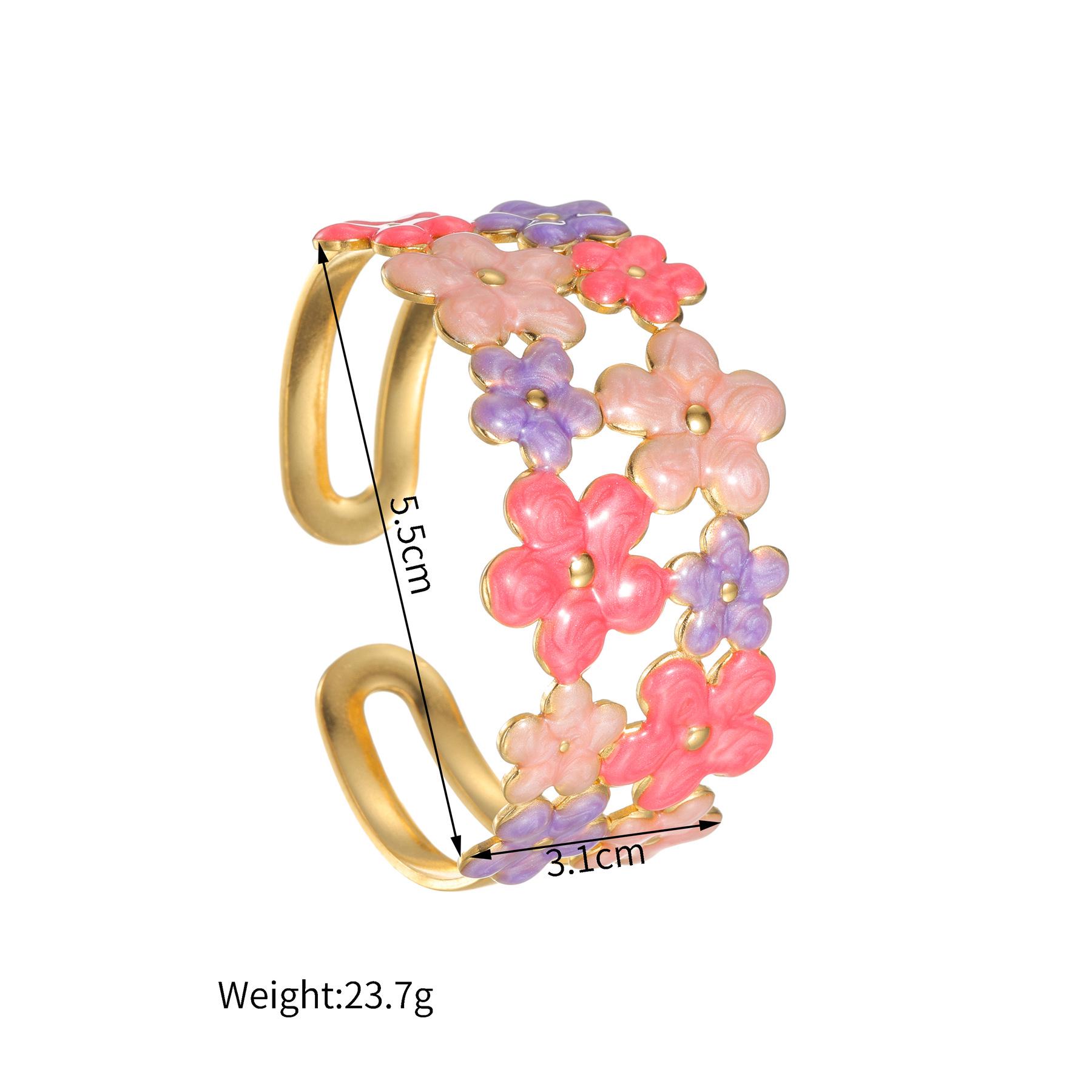 

Свежий и Милый Красочный Эмалевый Цветок Открытый Браслет: Роскошный браслет из нержавеющей стали класса люкс