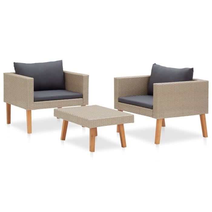 Salon de jardin 3 pcs avec coussins - Beige - 76 x 67 x 60 cm