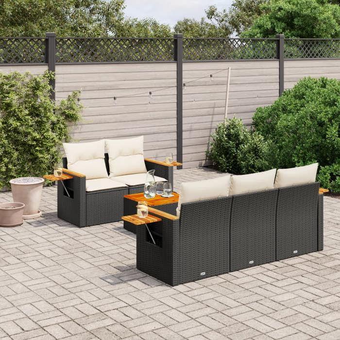 VidaXL Salon de Jardin avec Coussins 6 pcs, Canapés de Terrasse, Ensemble de Meubles de Patio, Mobilier d'Extérieur, Noir 3259025