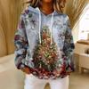 Women's Loose Comfortable Casual Fashion V-Neck Christmas Print Long Sleeve Hoodie