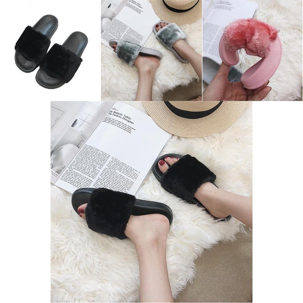 Luxurious Fluffy Fur Slip On Sandals For Women Perfect Summer Mules Shoes