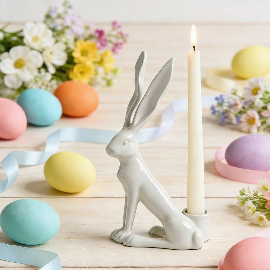Easter Bunny Candle Holder Rabbit Taper Candle Stand Candlestick Table Centerpiece Spring Easter Holiday Party Desktop Decoration Ornament