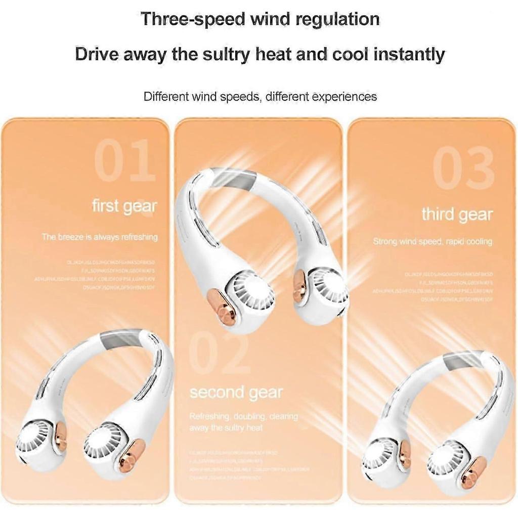 Portable Neck Fan, USB Rechargeable Bladeless Neck Fan, 3 Speeds Neck Fan, Quiet Portable Fan for Outdoor Sports White