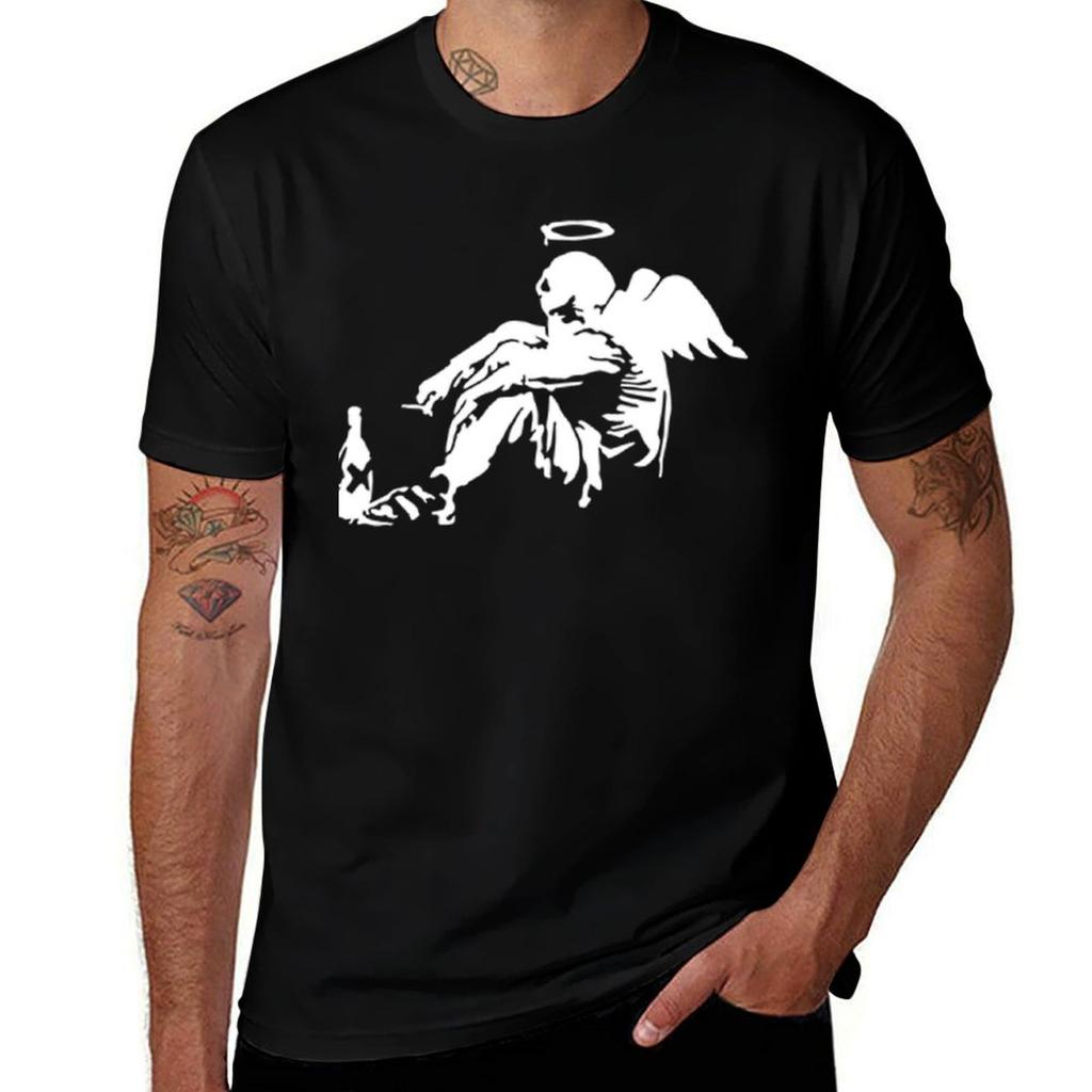 Banksy Fallen Angel Classic T-shirt Funny T Shirts Cotton Man T Shirts High Quality Luxury Brand Man T Shirts Cotton T-shirt