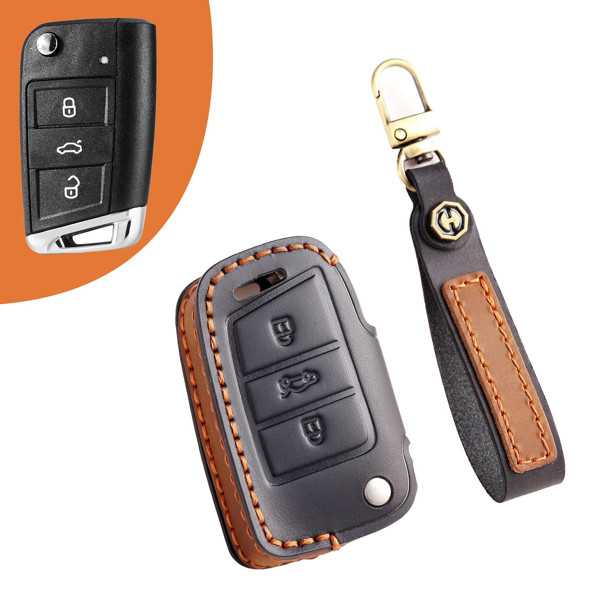

Applicable to 17 Volkswagen Tiguan Langyi Suiteng Bora key bag, genuine leather car key case, smart folding bag.