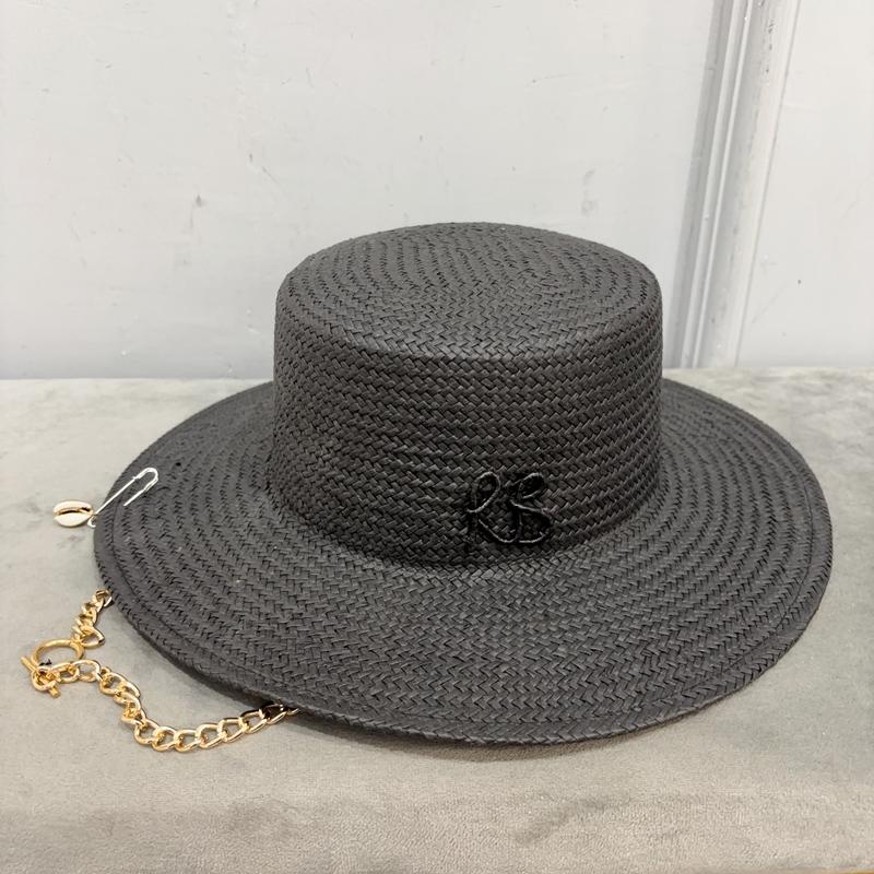

2025 new arrival black straw hat for women Pierced Canotier Hat M 57cm чорний