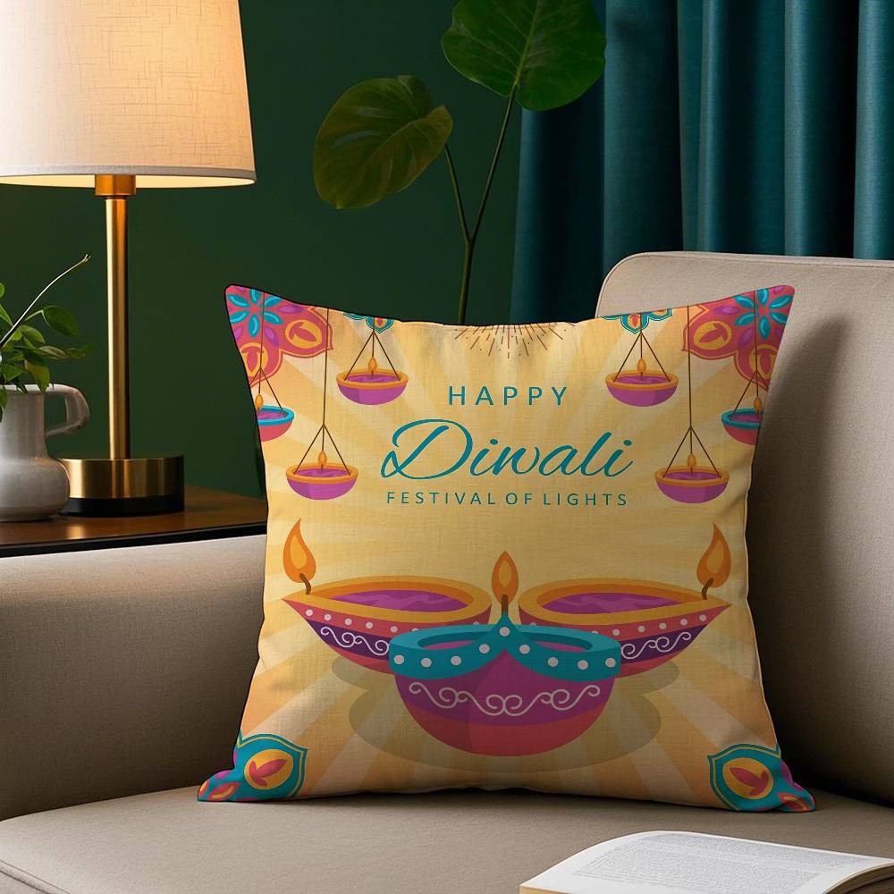 Diwali Festival Pillow Case Cozy Plush Pillow Cover Double Side Printed – Home Gift for Bedroom Decor