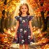 Girls Halloween Print Dress Casual Sleeve Party Dress for Children Holiday Outfit