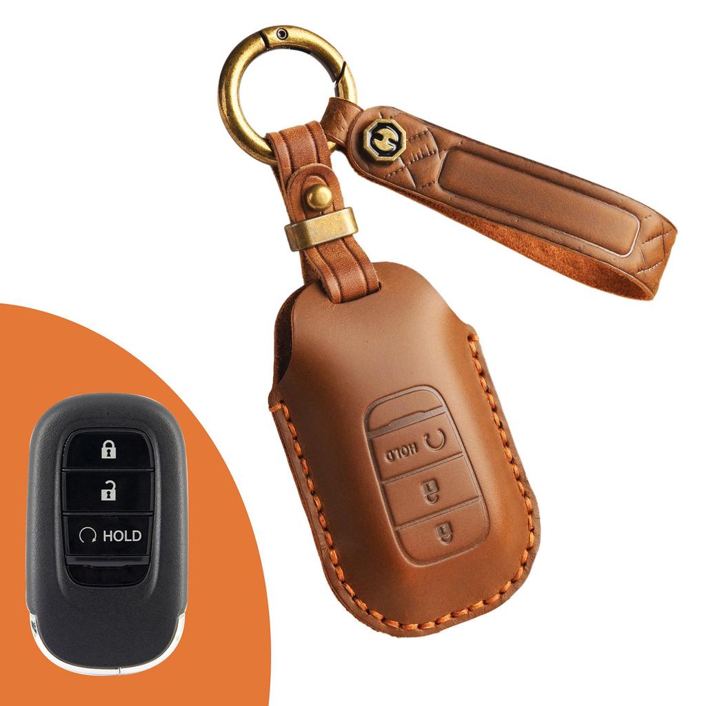 Retro Handmade Genuine Leather Key Cover for Honda Accord/Civic