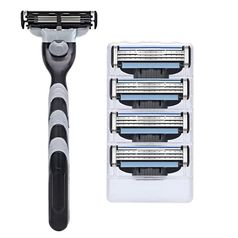 Mens Manual Shaving Razor With Non Slip Handle Sharp Smooth Blades Extra Refills For Daily Grooming Home Travel Use