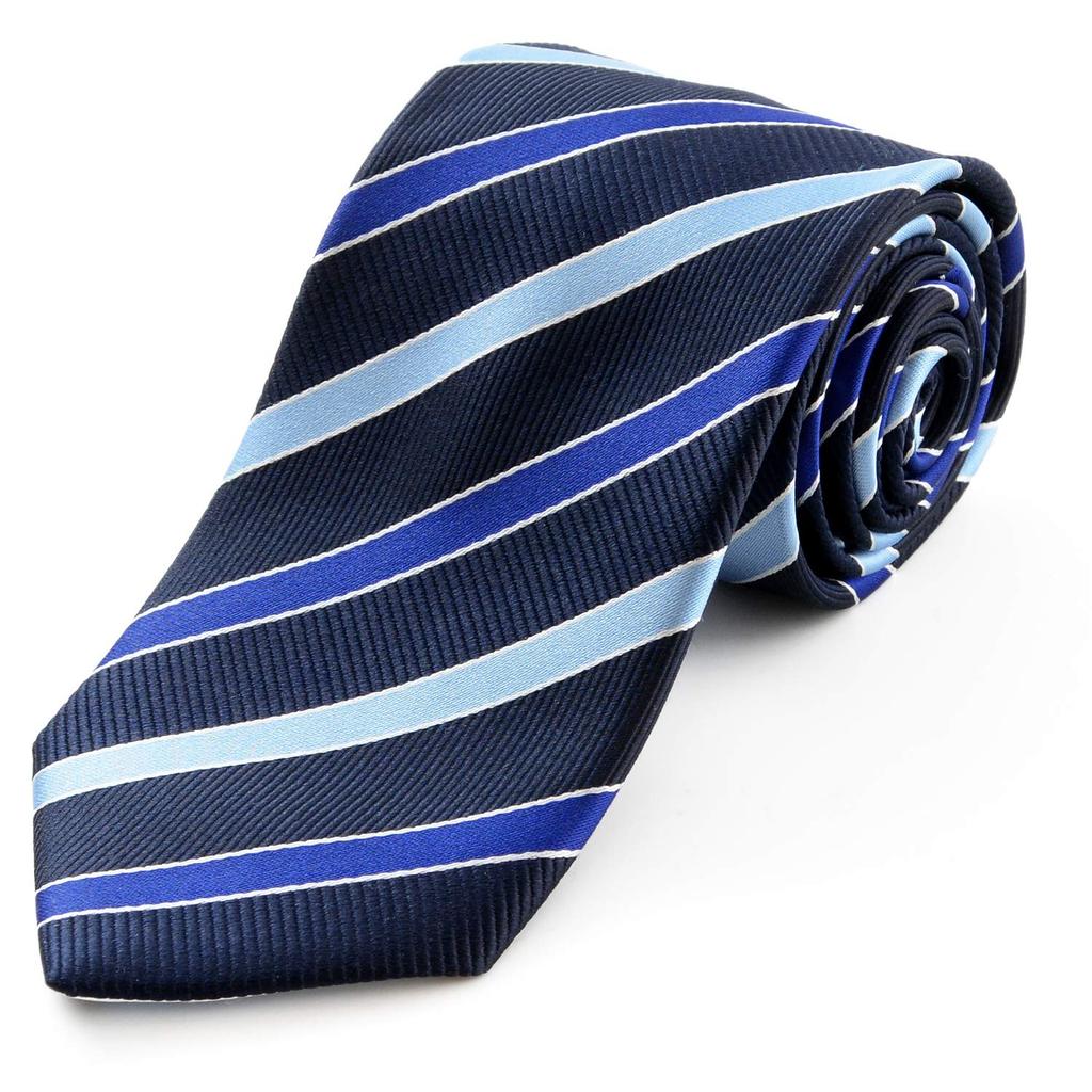 MICHIKO LONDON Brand Made in Silk Jacquard Woven Stripe Necktie, Japan, (D Pattern Navy)