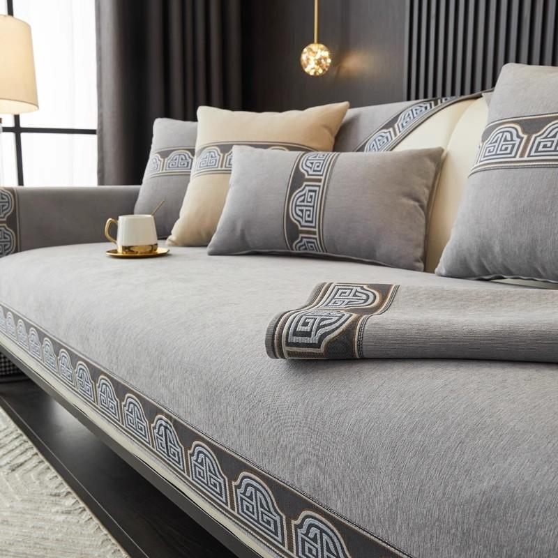Chinese Style Couch Cushion Leather Solid Wood Universal Non-slip Sofa Mat Four Season Full Coverage Decor Sofa Cover Towel