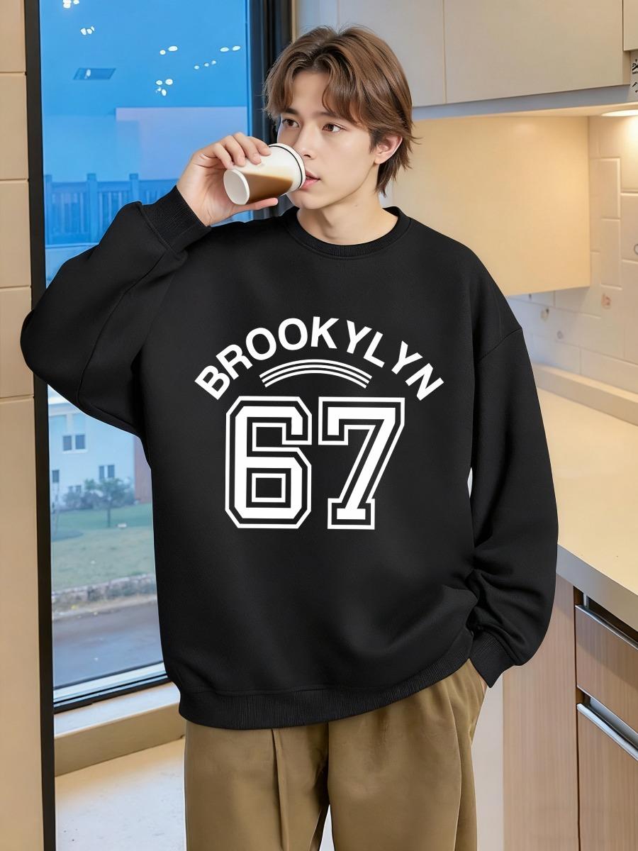 Бруклин Письмо 67 Художественные принты Мужские свитшоты Теплые Оверсайз С круглым вырезом Пуловер Повседневный Винтажный С длинным рукавом Осень Мужская одежда 3XL чёрный 1890₽