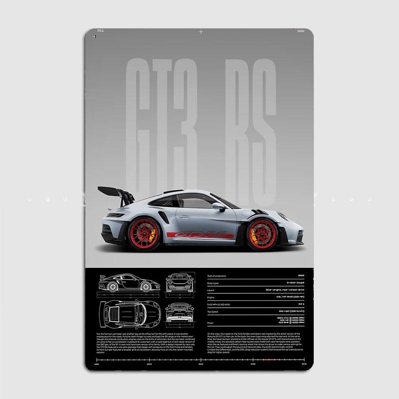 

Роскошный спорткар 911 GT3 RS Классический суперкар Настенный знак Металлический постер Украшение для гаража Клубной комнаты Индивидуальная жестяная винтажная домашняя декорация 20x30cm（7.8x11.8inch）