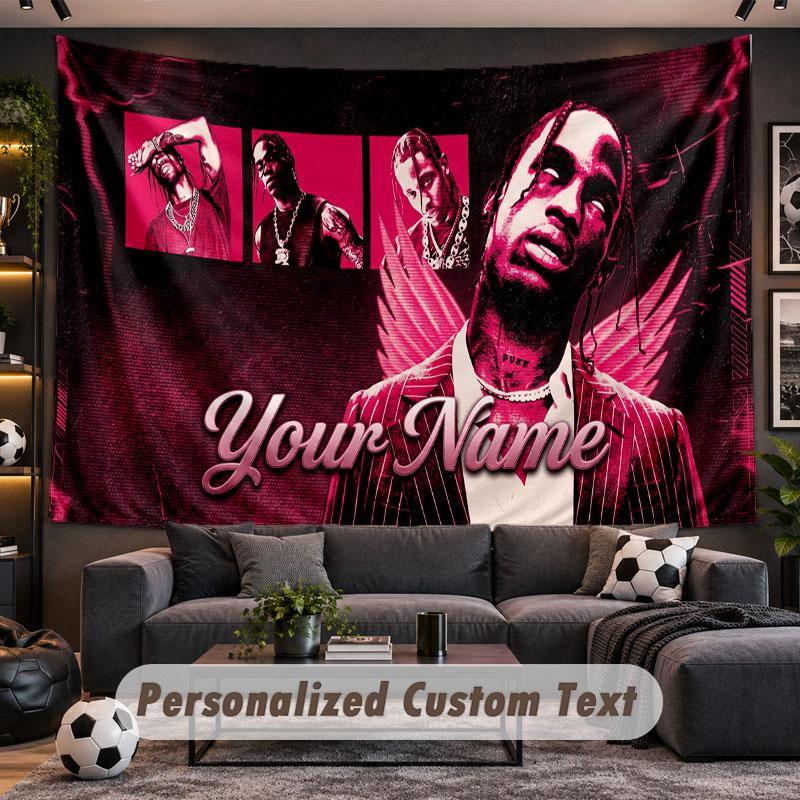 Wall Hanging Tapestry Custom NameTravis Scott Pattern Personalized Printed Fabric Wall Decor