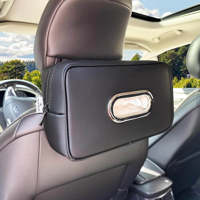 Noaman Upgraded Large Car Tissue Holder Premium PU Leather Tissues Box Cover Backseat Rectangular Napkin Holder For Car Fits For 120 Standard Kleenex