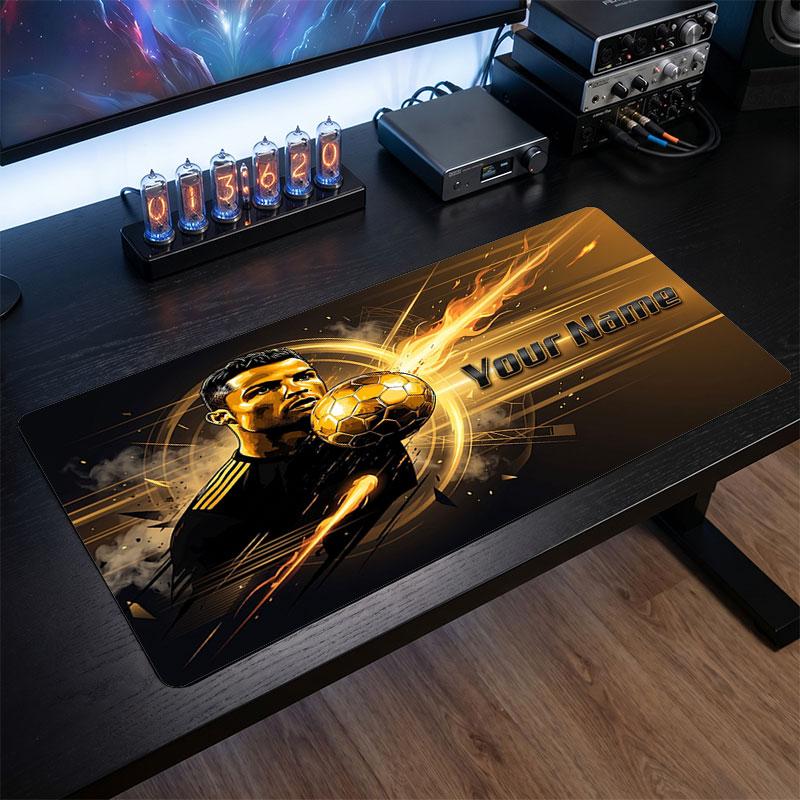 Cristiano Ronaldo Custom Large Mouse Pad, Personalized Name Text Print, Football Logo Non‑Slip Desk Mat Gaming Gift