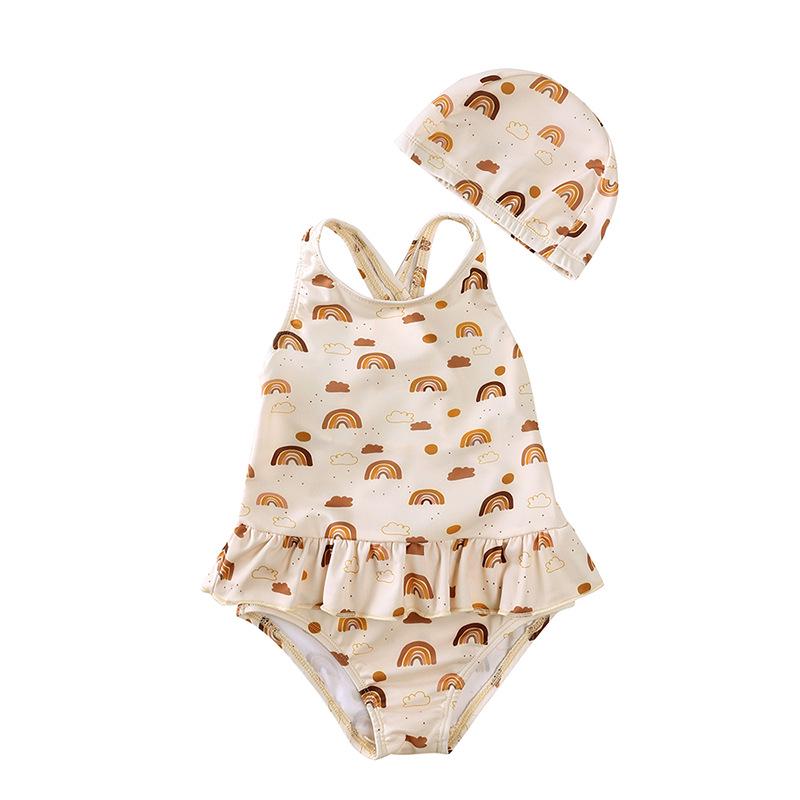 

Girls Strappy Floral One-Piece Swimsuit - Cute Backless Beachwear for Summer and Spring 100 cm