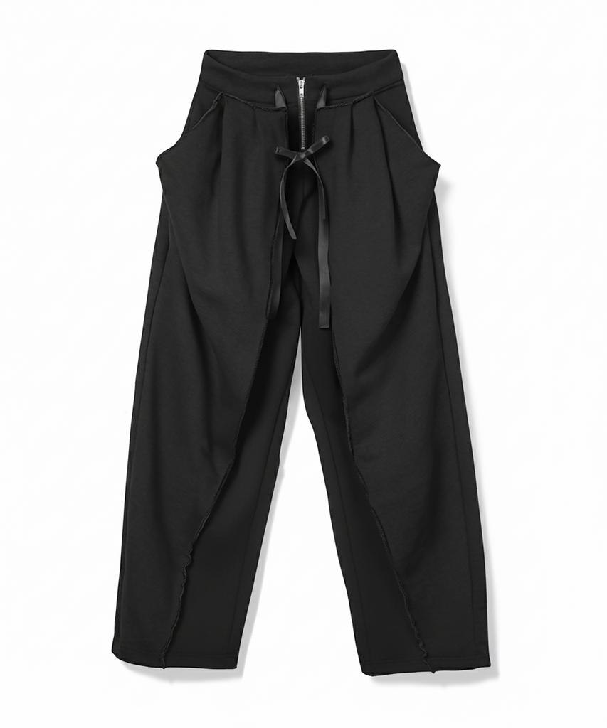 Milkeuaeswiaendeudolseu Fold Over Wide Sweatpants - Black