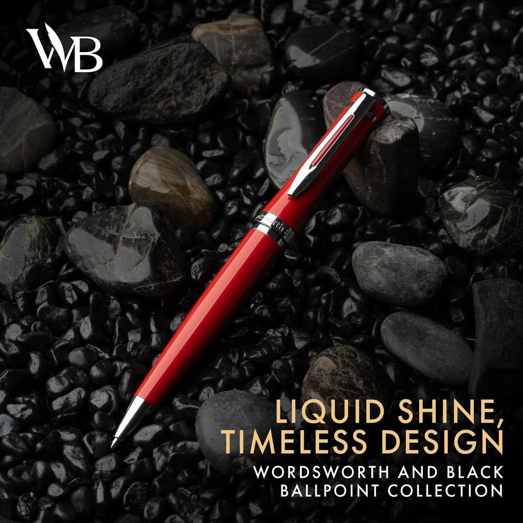Wordsworth Black Ballpoint Pen in Red Lacquer Stunning Luxury Chrome Finish with Refillable A Perfect Gift Set for Men and & - Ink. Women. Refillable,