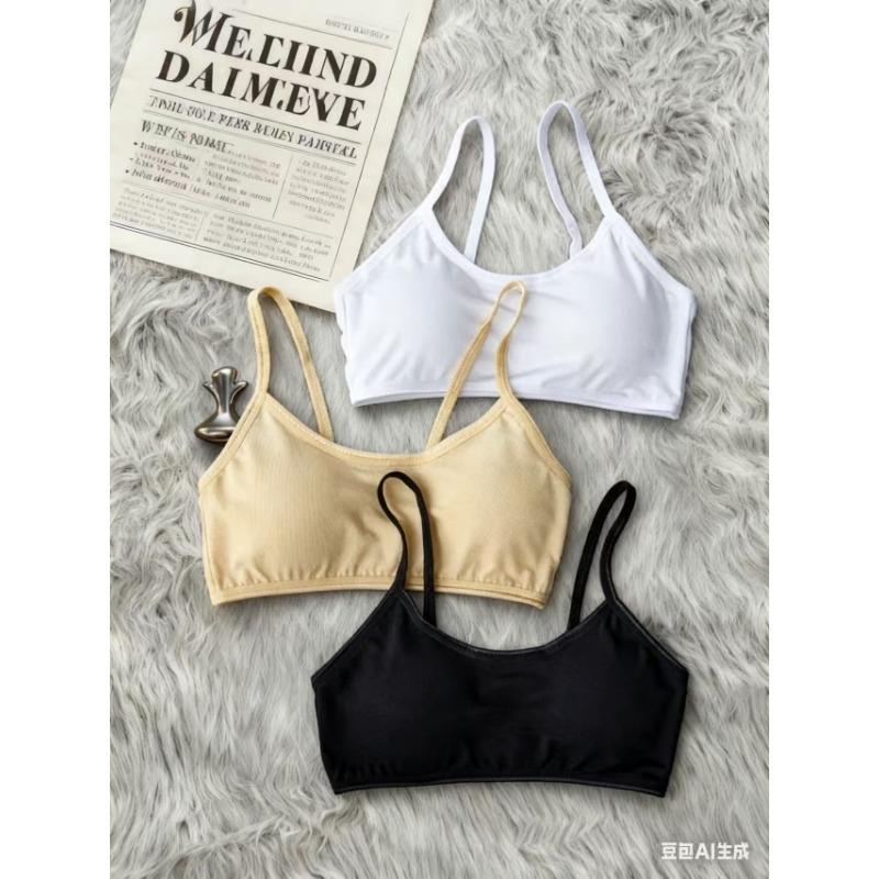 

3PC Young Girls Training Bra Thin Strap Sports Underwear for Teenage Puberty Cotton Child Bra30-45KG one size бежевый