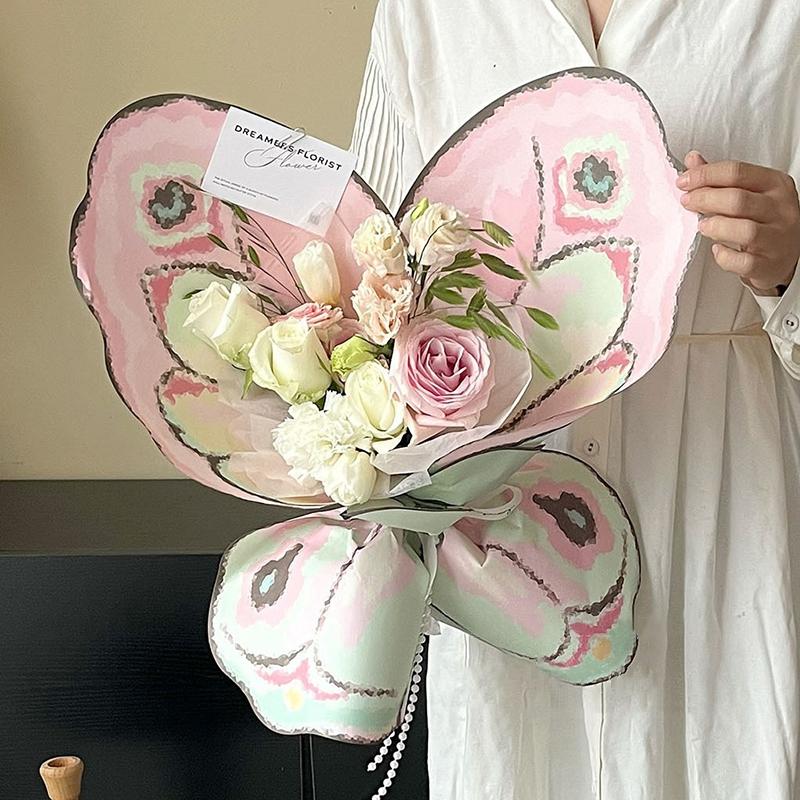 Butterfly Flower Wrapping Paper Ins Creative Flower Bouquet Packing Paper Diy Birthday Gift Wedding Gift Packing Supplies