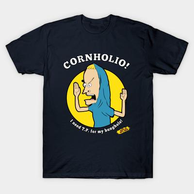 Men Black Print T-shirt Beavis And Butthead Cornholio I Need Tp For My Bunghole Vintage No-Cut Transfer Paper Print Cotton Tshirt