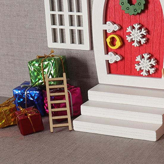 Miniature Christmas Scene Model Handmade Mini Wood Elf Door Festive Holiday Atmosphere Model Dollhouse