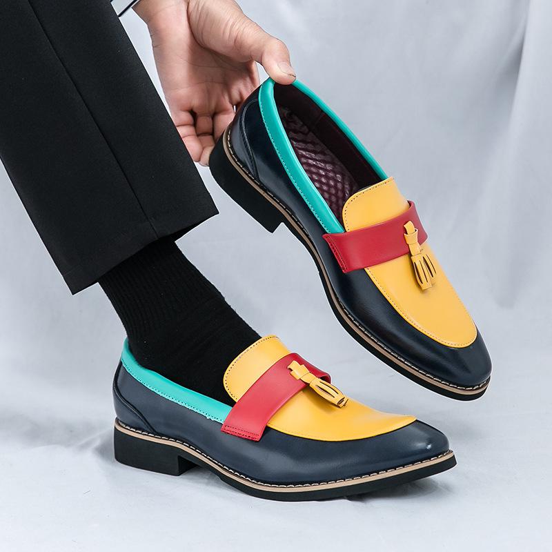 Heren Grote Maat Casual Leren Instappers met Kwastjes - Retro Kleurblok Design