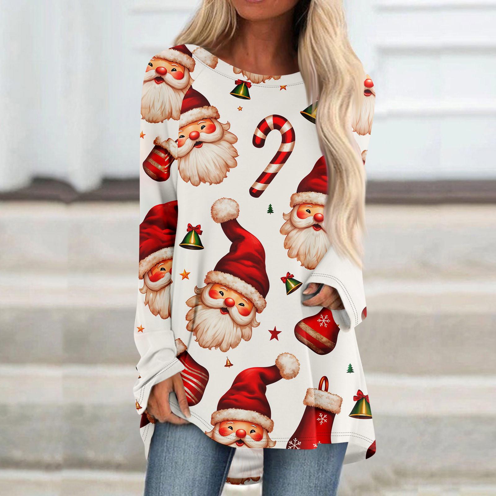 

Женский модный свободный свитер средней длины с круглым вырезом и рождественским принтом, рукава реглан, повседневный топ с длинными рукавами XL красный
