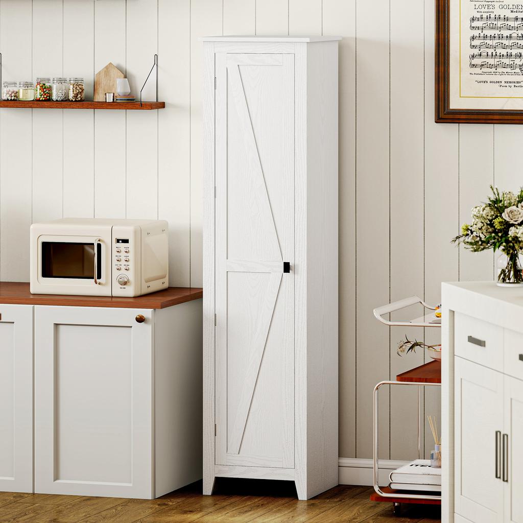 Kitchen Sideboard Storage Cabinet, 2 Adjustable Shelves, 170 cm, White Wood