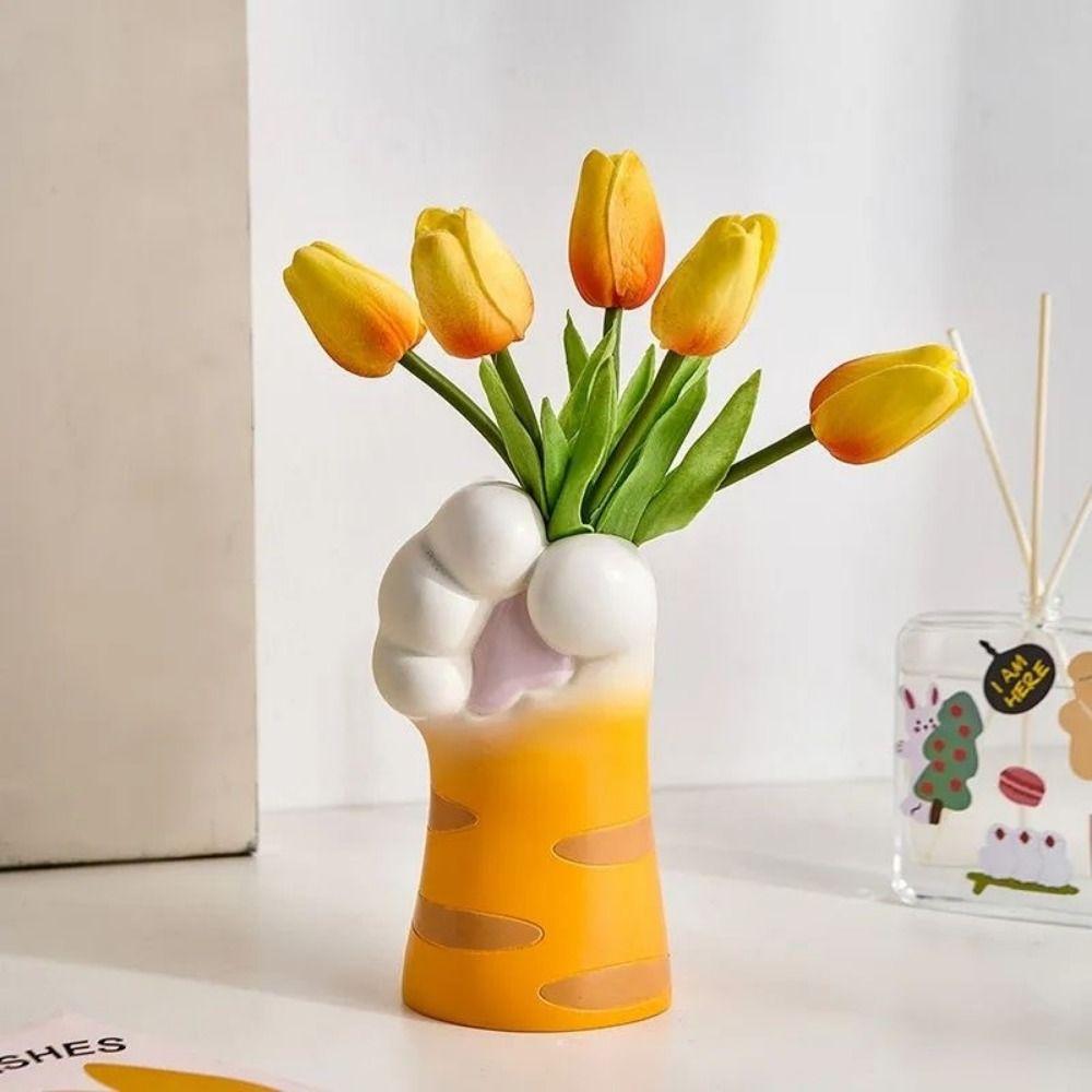 Handmade Desktop Plants Pot Resin Crafts Cat Claw Holder Cat Claw Flower Vase  Flower Arrangement