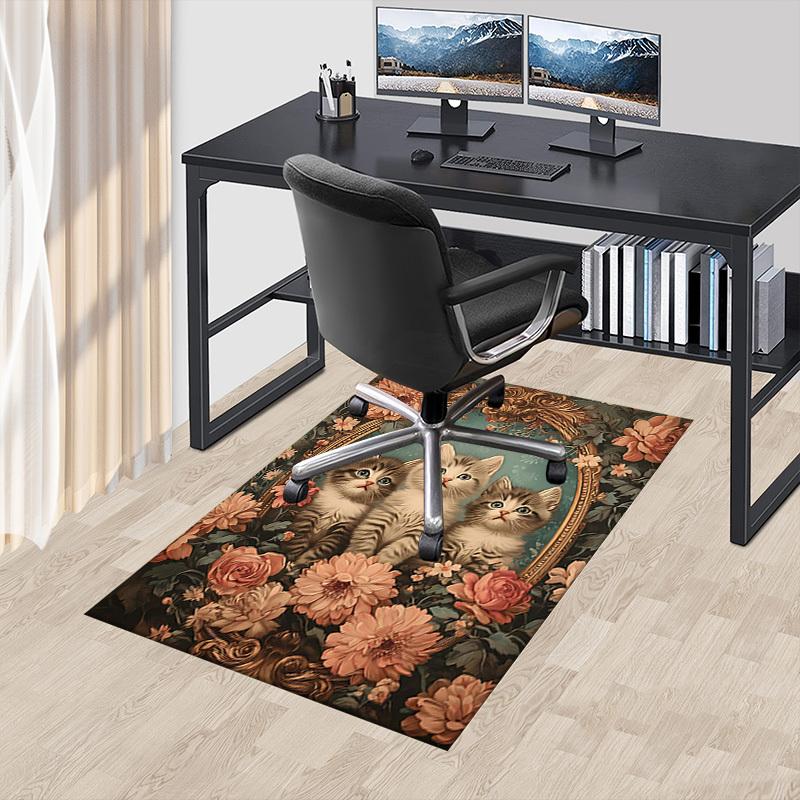 1PC Kittens Floral Non-Slip Floor Carpet Compatible for Office&Living Room&Bedroom&Dining room - Flat-Weave Machine-O383