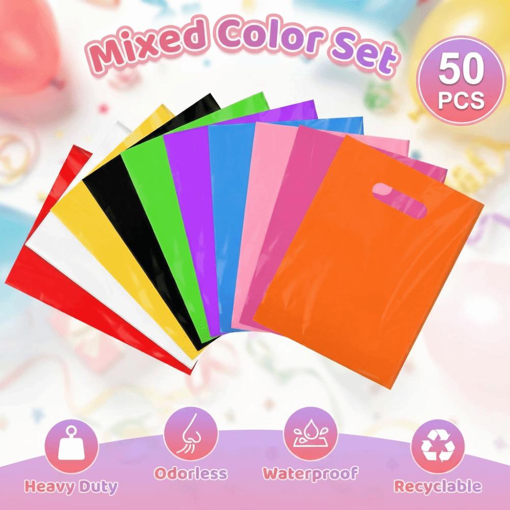 50 PCS Flat Mouth Gift Packaging Bag Reinforced Plastic Carry Case Shopping Bag School Events