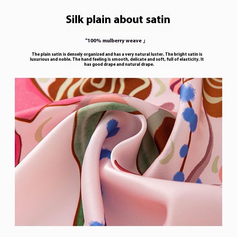 100% Mulberry Silk  Women's Double-sided Printed Small Scarf Silk Plain Crepe Satin Square Scarf High Sense