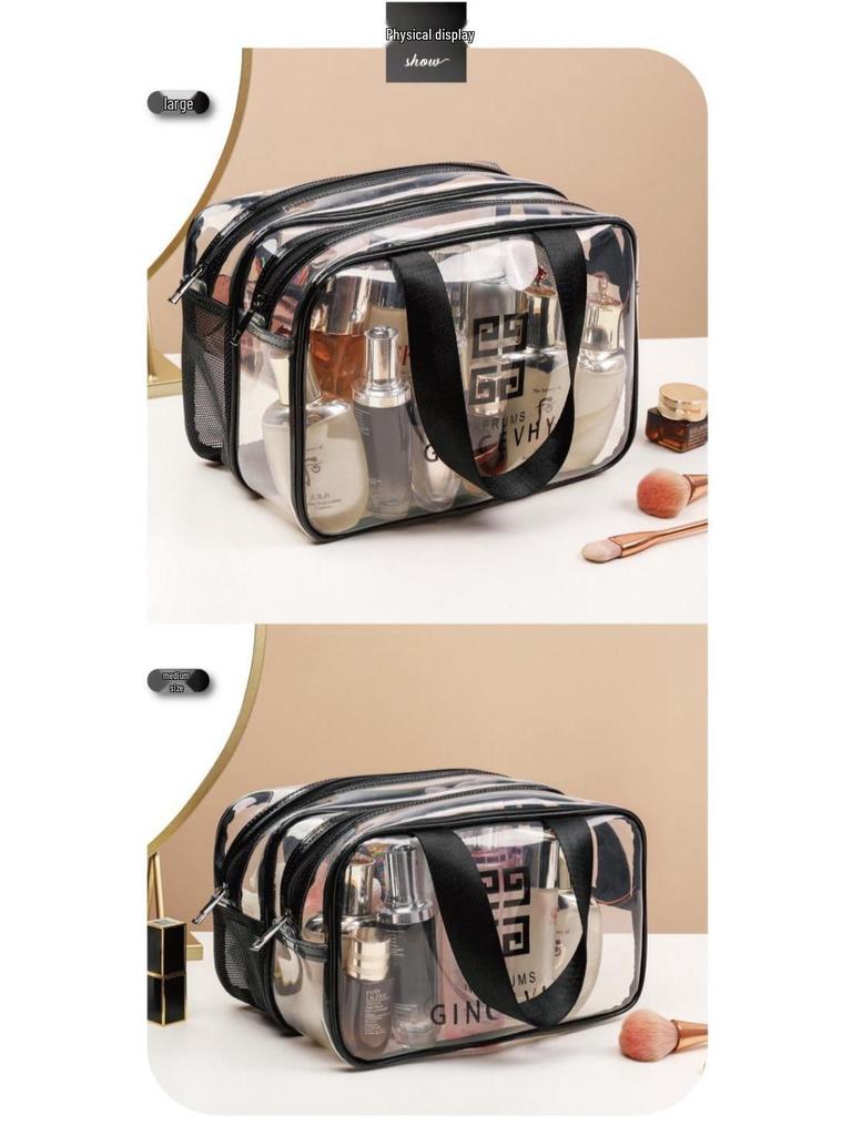 Double-Layer Wet/Dry Large-Capacity Transparent PVC Makeup Travel Bag