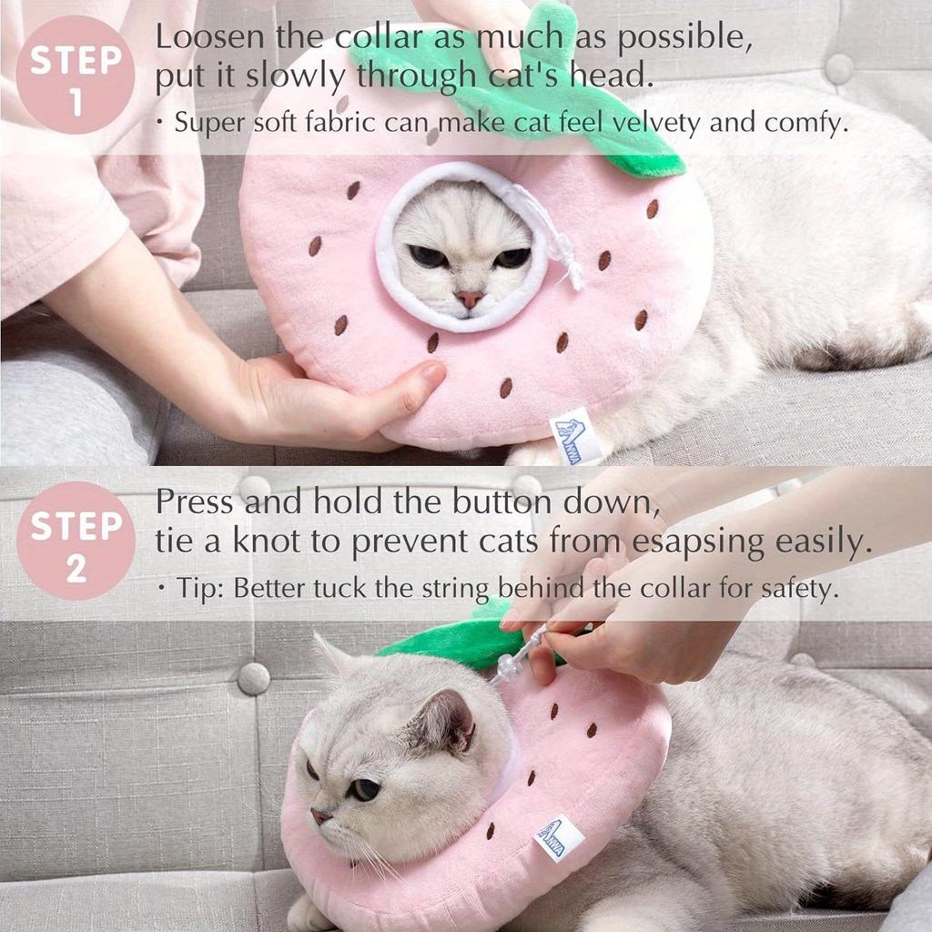 1pc Strawberry Shaped Adjustable Pet Cone Collar Anti-Lick Cat Kitten Shame Circle Cat Recovery Cone Collar for After Surgery