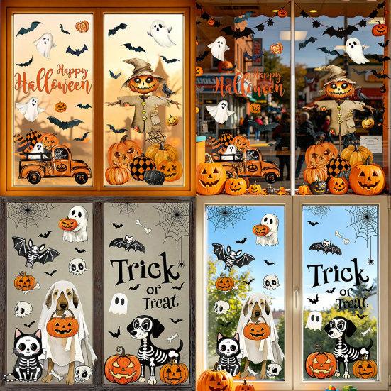 Removable PVC Holiday Stickers Halloween Window Sticker, Cute Ghost Black Cat Pumpkin Decal, Waterproof Reusable Static for Windows Cling