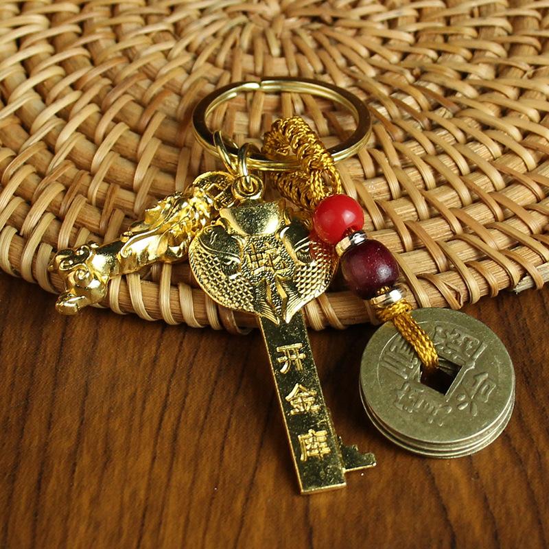 Tang Teng Zodiac Gold Key Year of the Dragon Open Vault Wufu Keychain Men's and Women's Pendant Car Key Small Gift