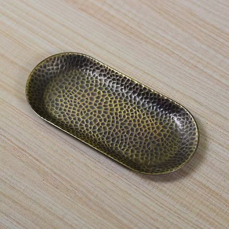 

Rectangle Shape Copper Fruit Tray,Retro Engraving Hammer Texture Household Food Plate,Snack Plate Table Wedding Decoration