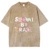 T-shirt da Donna in Cotone Denim Lavato con Stampa di Lettere Semplice Carina Manica Corta Larga Unisex Casual Comfort per il Pendolarismo Top Base
